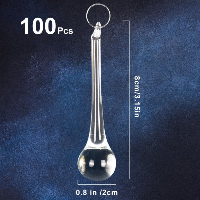 Whaline 100Pcs Christmas Crystal Ornaments 3 Inch Clear Teardrop Chandelier Decor Glass Hanging Ornaments for Xmas Tree Party Home Decor - Image 2